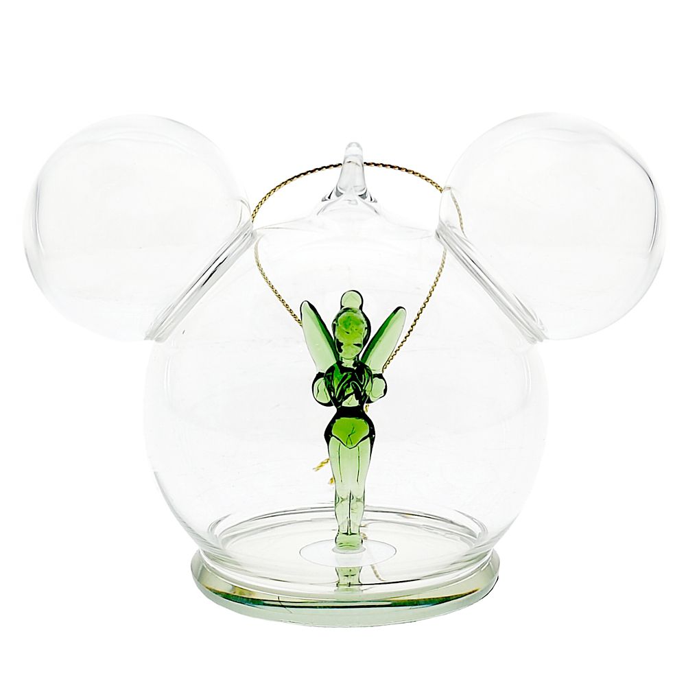 Tinker Bell Mickey Icon Glass Ball Ornament by Arribas - Peter Pan - Personalized