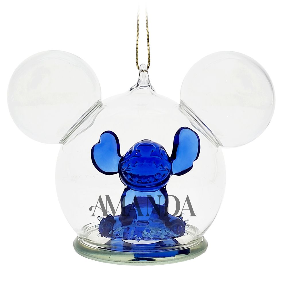 Stitch Mickey Icon Glass Ball Ornament by Arribas - Lilo & Stitch - Personalized