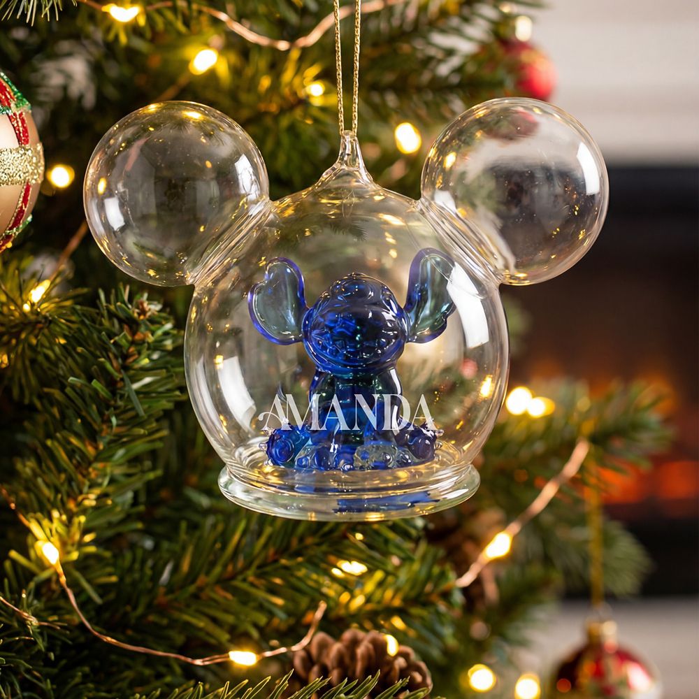 Stitch Mickey Icon Glass Ball Ornament by Arribas - Lilo & Stitch - Personalized