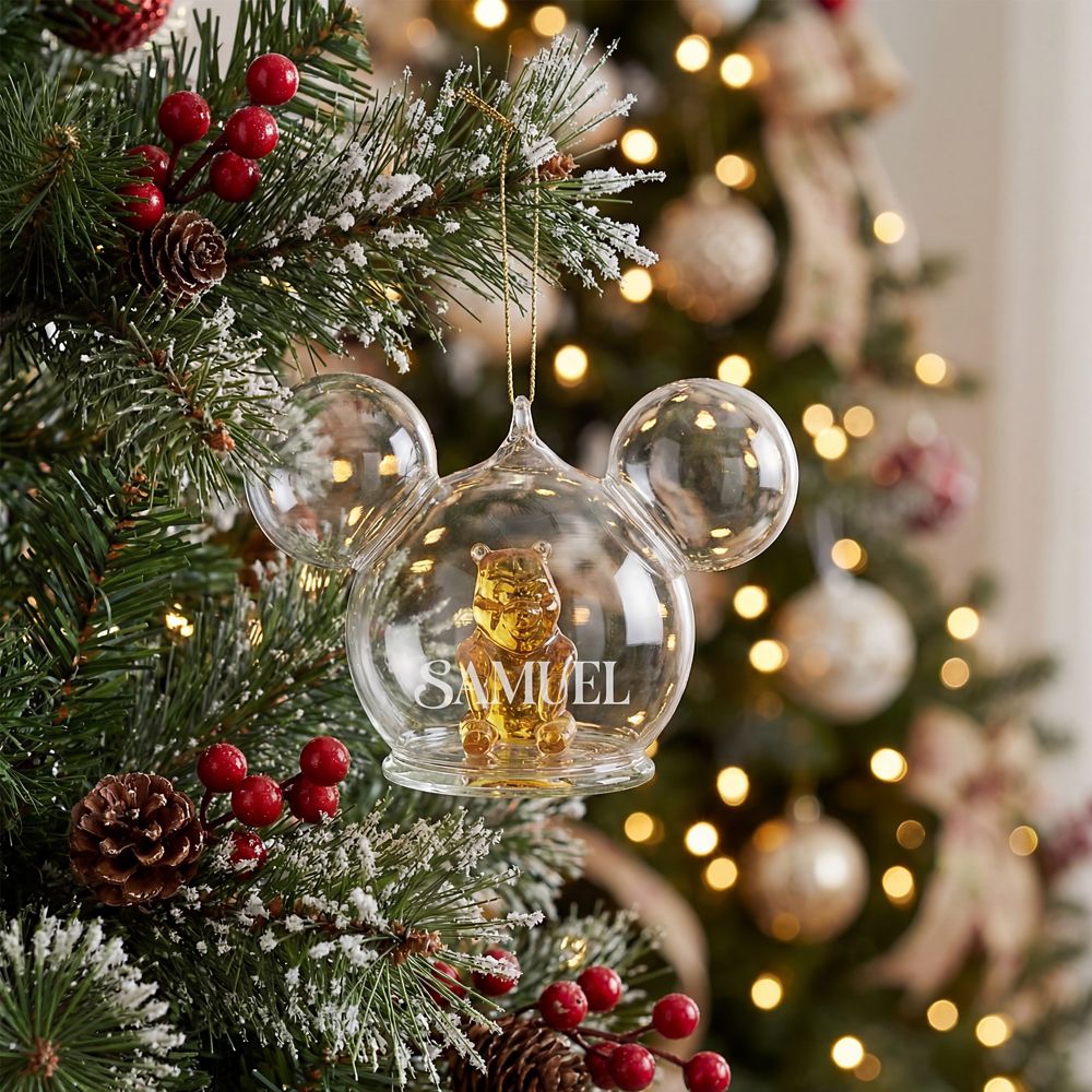 Winnie the Pooh Mickey Icon Glass Ball Ornament by Arribas - Personalized
