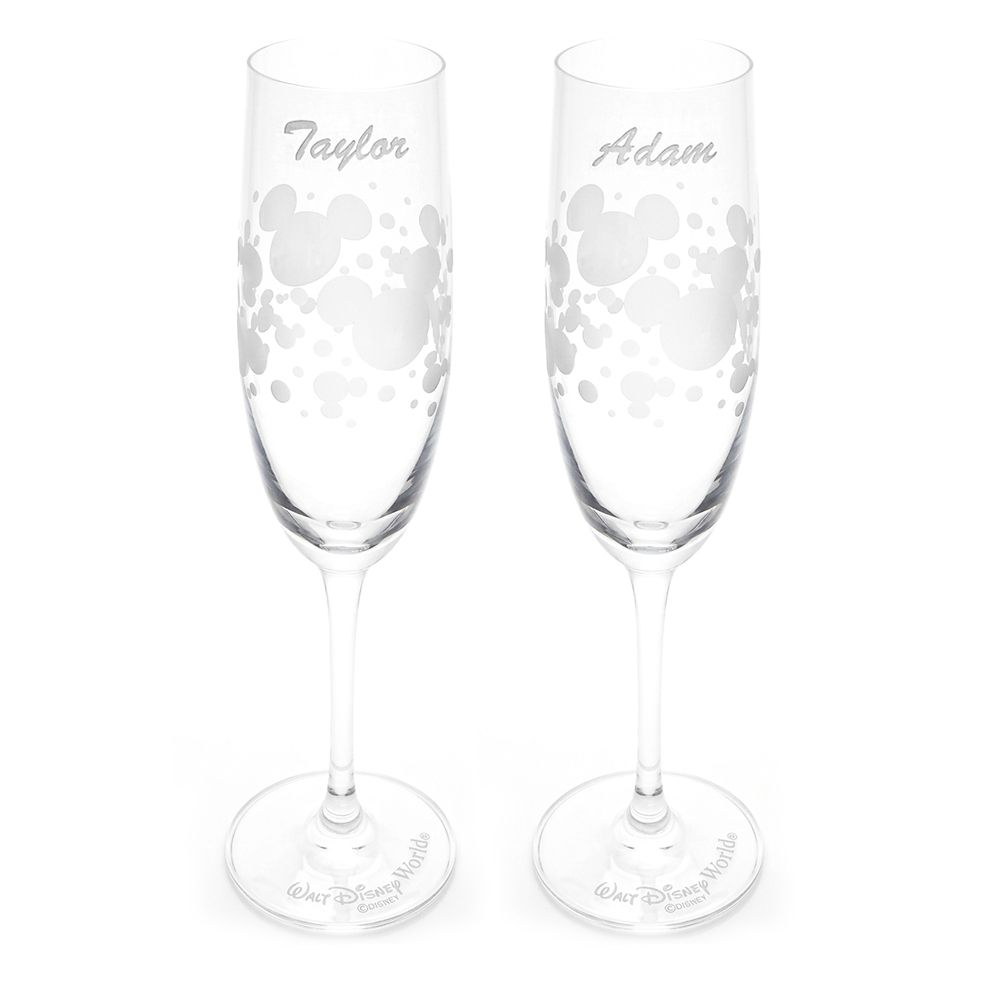 Mickey Mouse Icon Bubbles Glass Flutes by Arribas - Set of 2 - Walt Disney World - Personalized