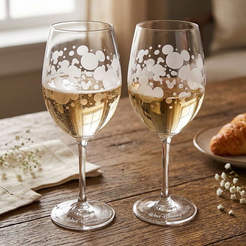Mickey Mouse Icon Bubbles Stemmed Glass by Arribas - Set of 2 - Walt Disney World - Personalized