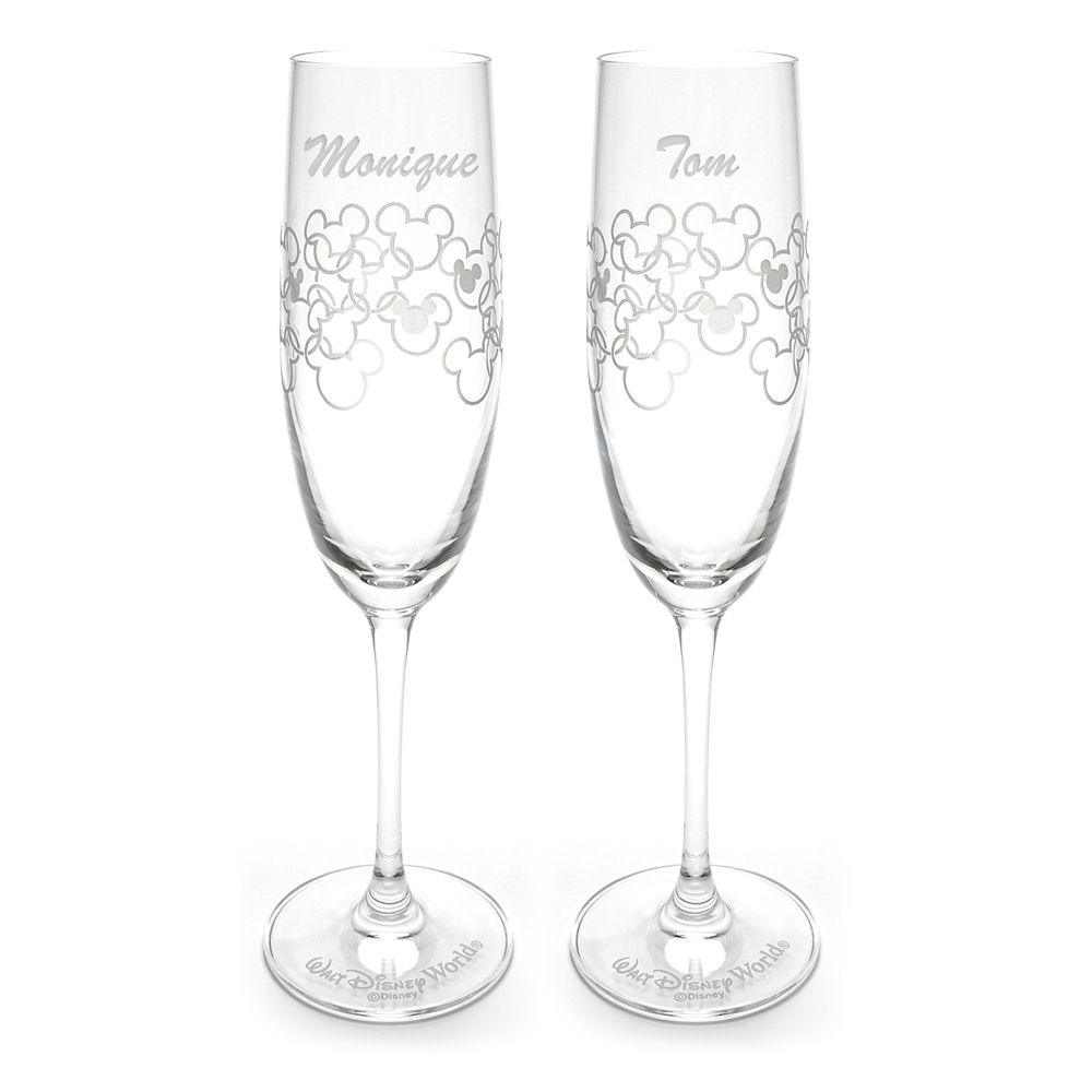 Mickey Mouse Icon Glass Flutes by Arribas - Set of 2 - Walt Disney World - Personalized