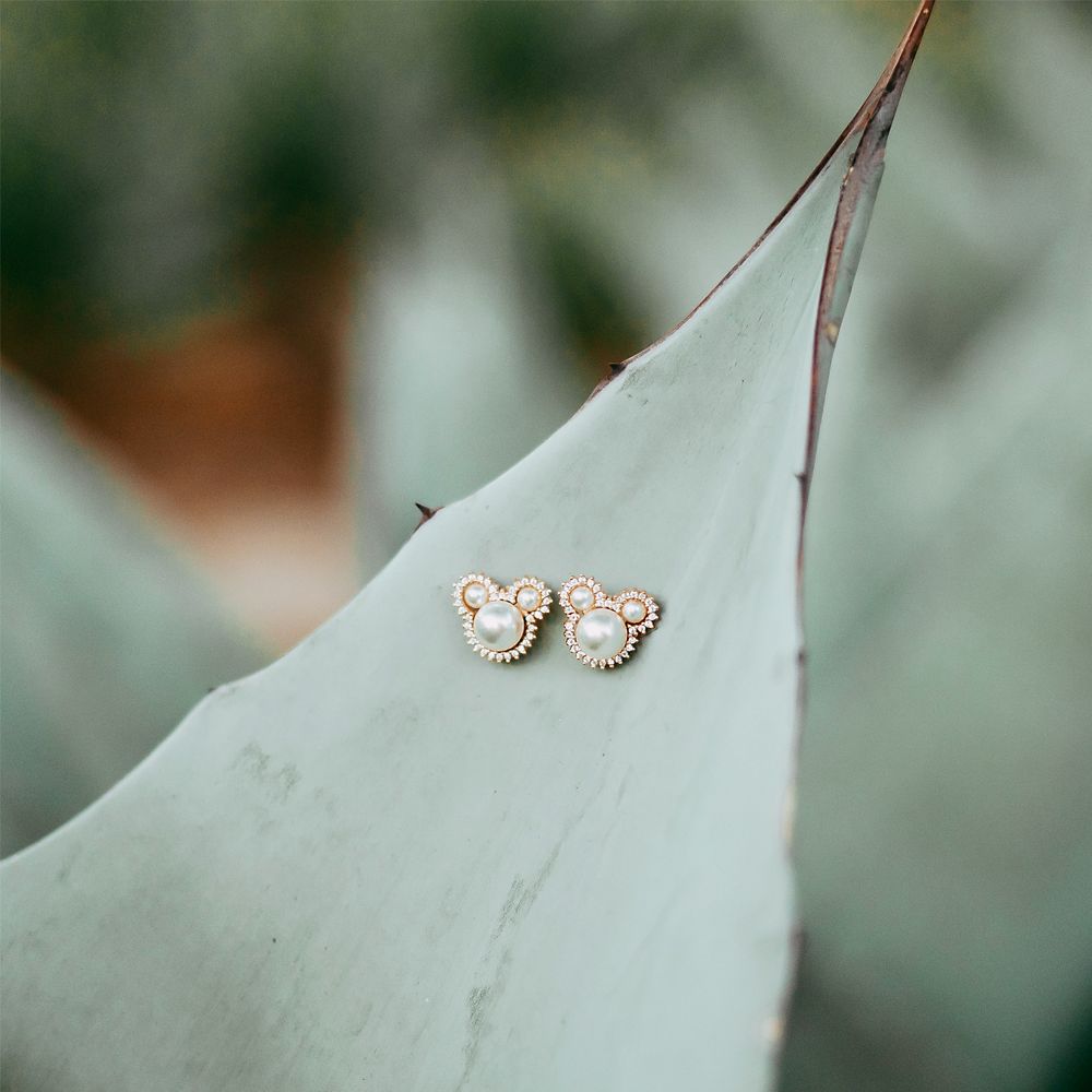 Mickey Mouse Icon Pearl Earrings by Rebecca Hook &ndash; Rose Gold