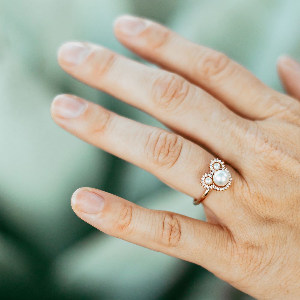 Mickey Mouse Icon Pearl Ring by Rebecca Hook &ndash; Rose Gold