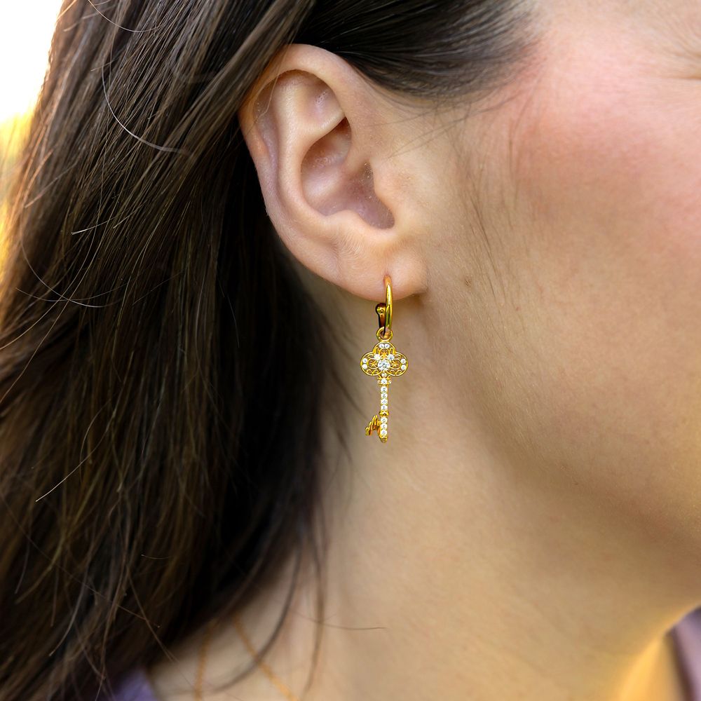 Mickey Mouse Icon Key Half Hoop Earrings by Rebecca Hook
