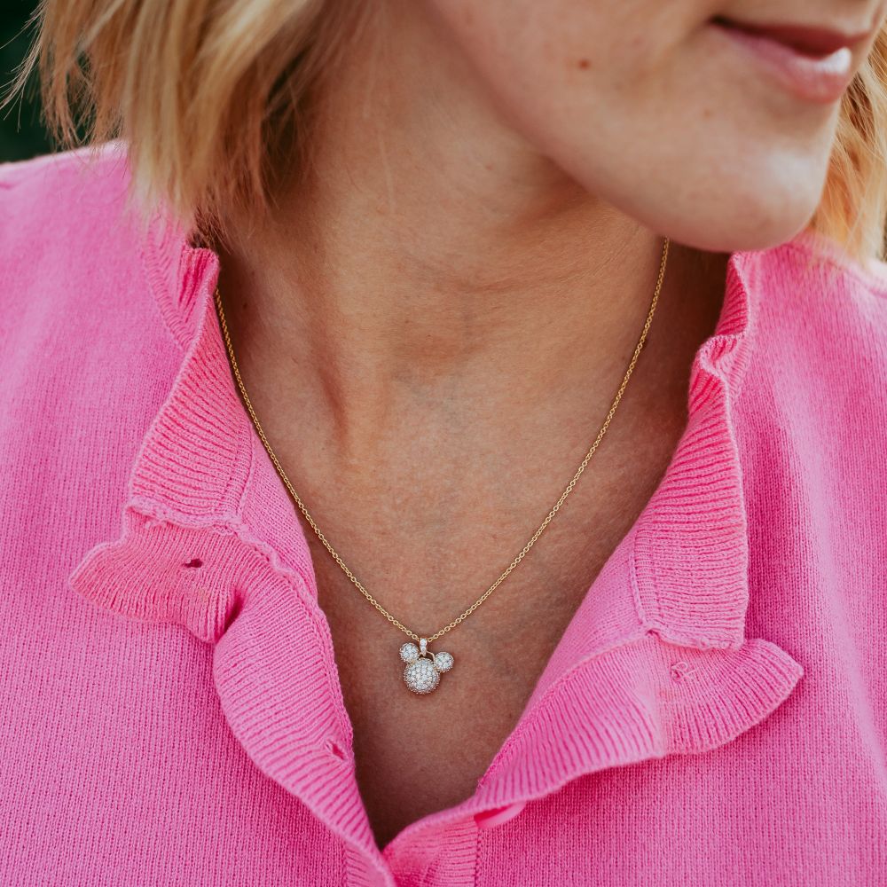 Mickey Mouse Icon Pav&eacute; Diamond and Gold Necklace by Rebecca Hook