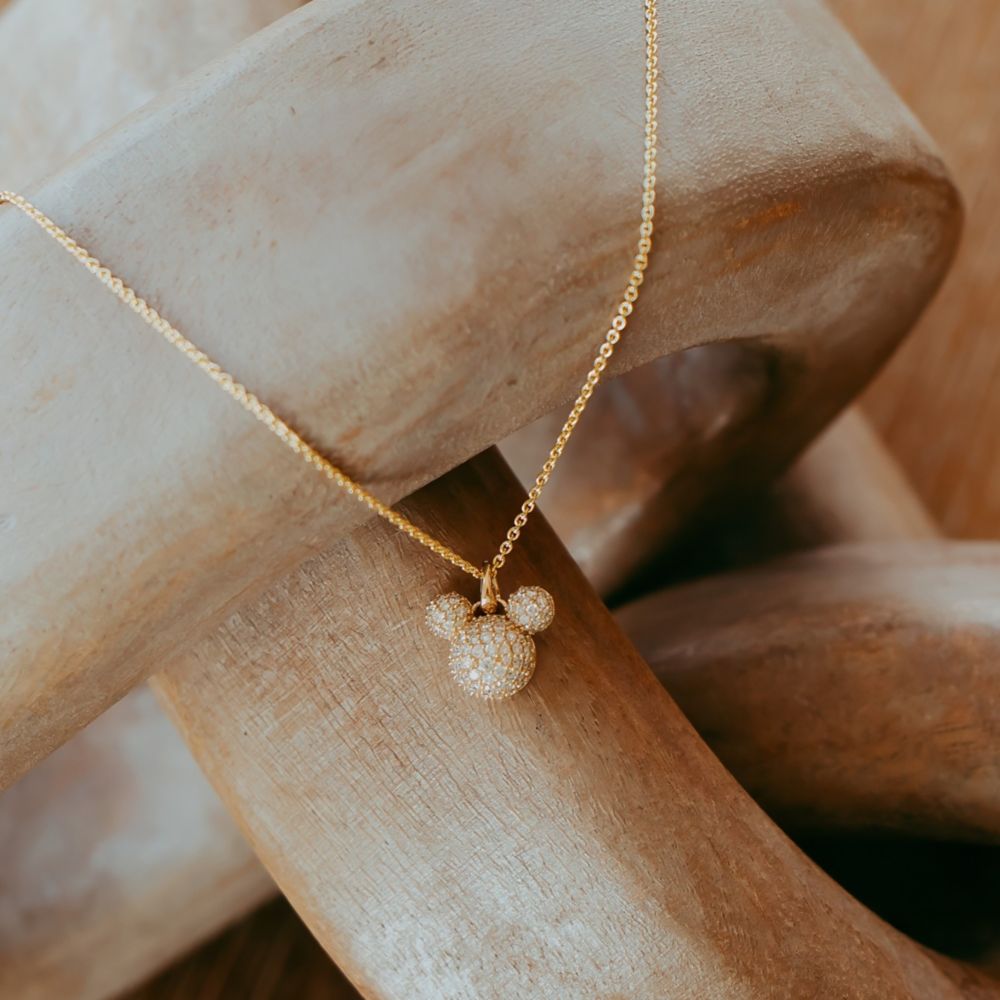Mickey Mouse Icon Pav&eacute; Diamond and Gold Necklace by Rebecca Hook