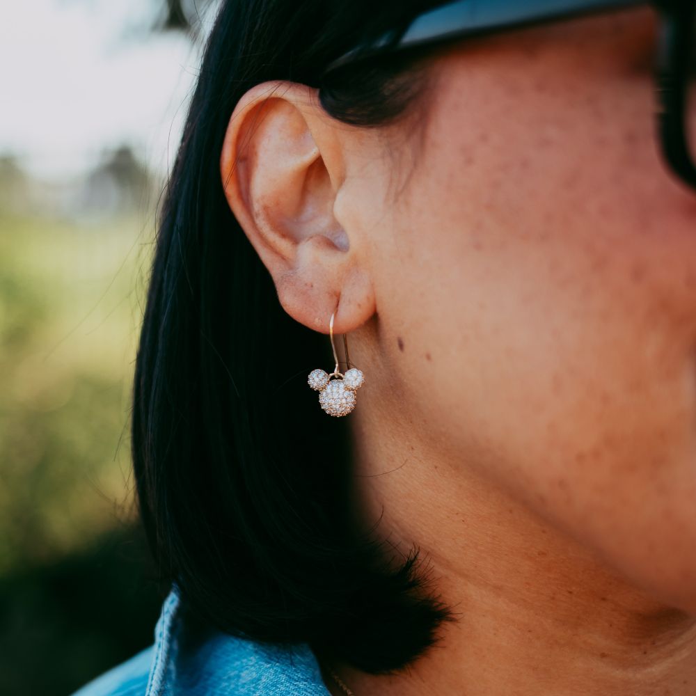 Mickey Mouse Icon Pav&eacute; Diamond and Gold Earrings by Rebecca Hook
