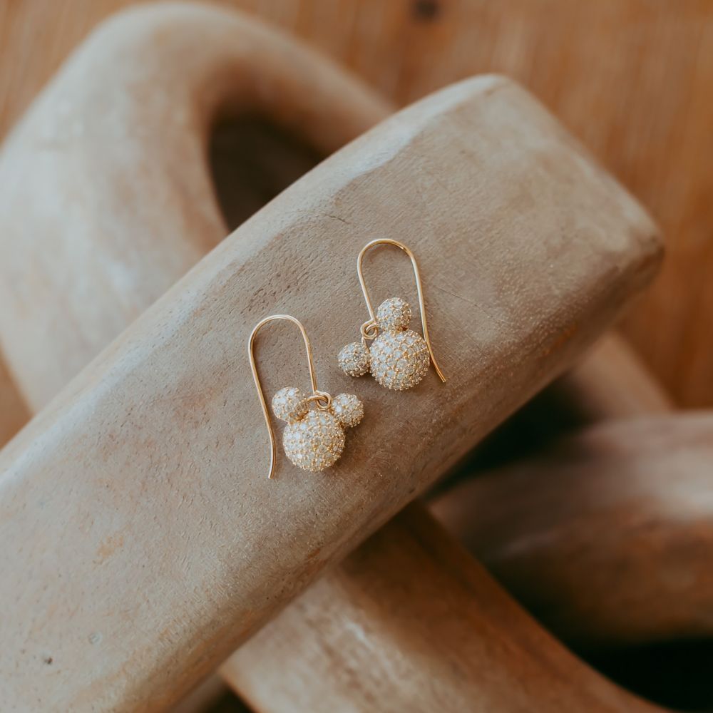 Mickey Mouse Icon Pav&eacute; Diamond and Gold Earrings by Rebecca Hook