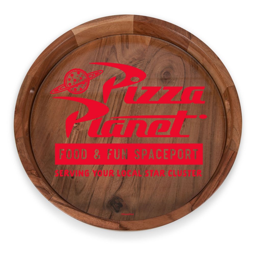Pizza Planet Barista Round Acacia Wood Serving Tray with Glass Insert and Handles &ndash; Toy Story
