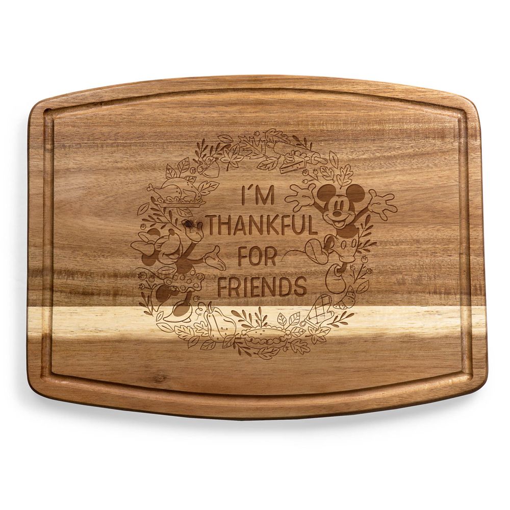 Mickey and Minnie Mouse Thanksgiving Ovale Acacia Wood Cutting Board by Picnic Time