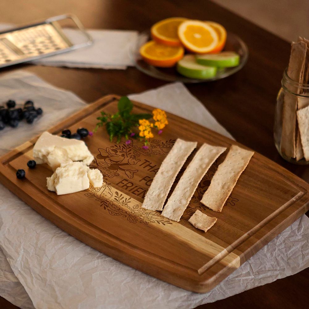 Mickey and Minnie Mouse Thanksgiving Ovale Acacia Wood Cutting Board by Picnic Time