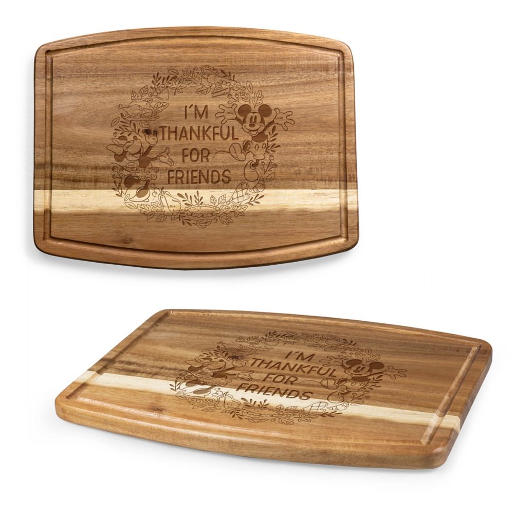 Mickey and Minnie Mouse Thanksgiving Ovale Acacia Wood Cutting Board by Picnic Time