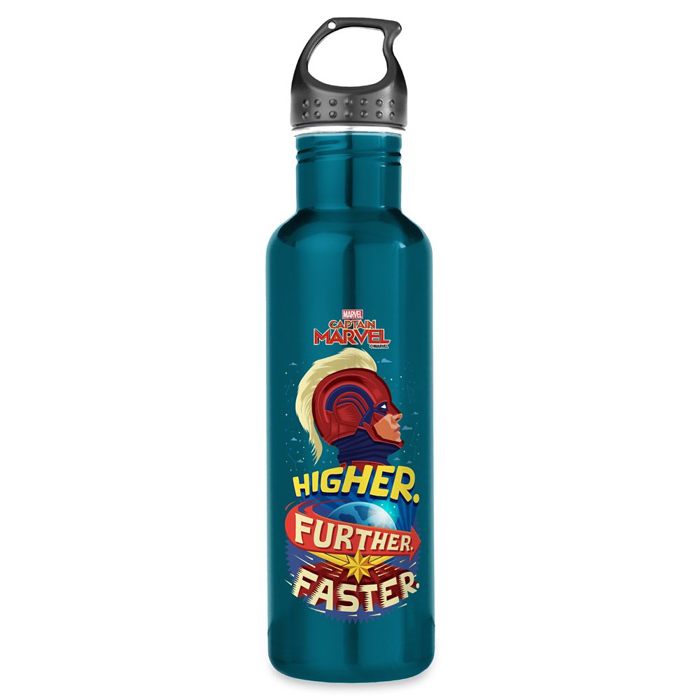 Marvel's Captain Marvel Higher Further Faster Stainless Steel Water Bottle Customizable Official shopDisney