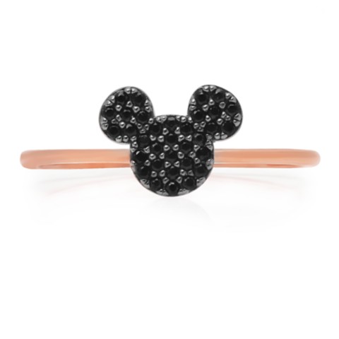 CRISLU Mickey Mouse Black Pave Icon Ring by CRISLU – Rose Gold