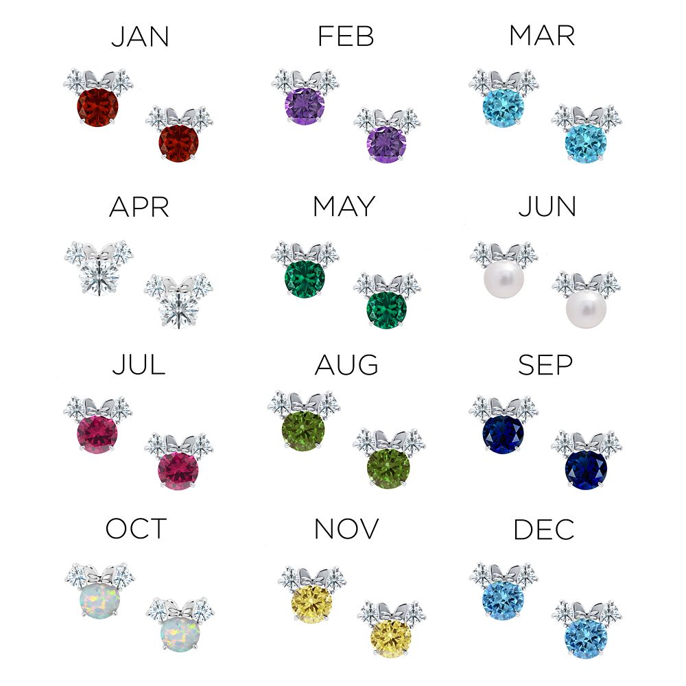 Minnie Mouse Birthstone Earrings for Kids by CRISLU &ndash; Platinum