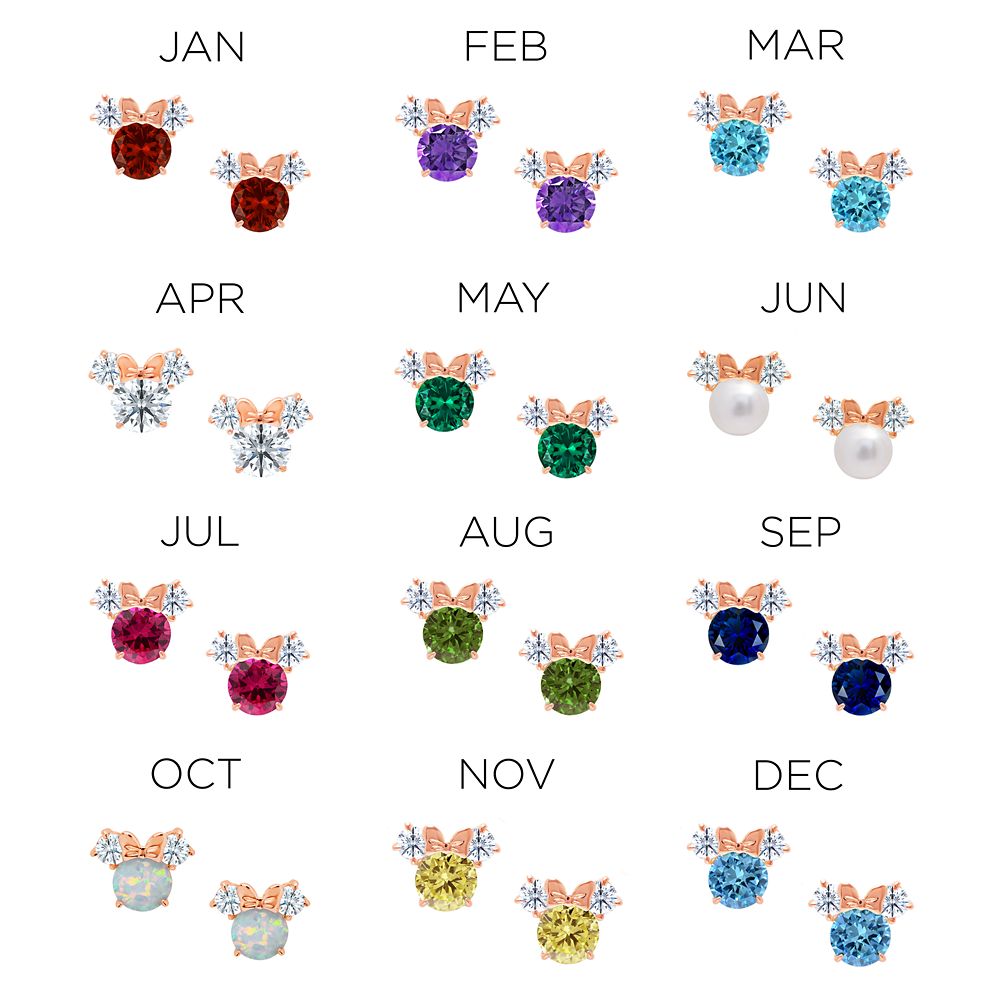 Minnie Mouse Birthstone Earrings for Kids by CRISLU &ndash; Rose Gold