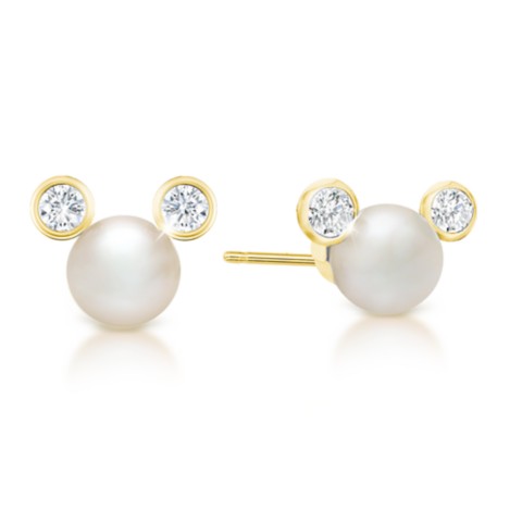 CRISLU Mickey Mouse Pearl Earrings by CRISLU – Yellow Gold