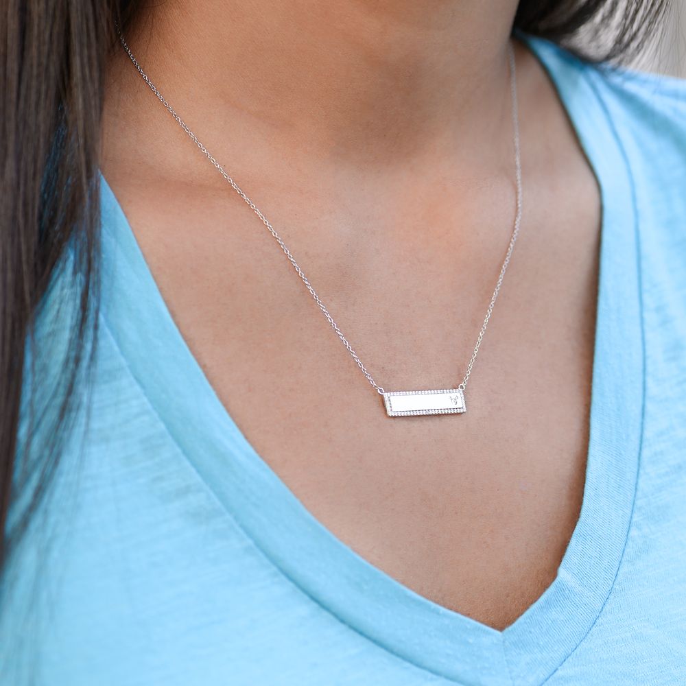 Mickey Mouse Icon Silver Bar Necklace by Rebecca Hook &ndash; Personalized