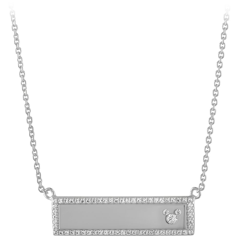 Mickey Mouse Icon Silver Bar Necklace by Rebecca Hook &ndash; Personalized
