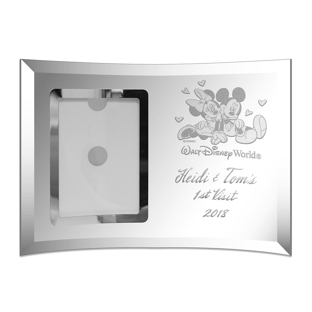 Mickey and Minnie Mouse with Hearts Walt Disney World Glass Frame by Arribas &ndash; 4'' x 6'' &ndash; Personalized