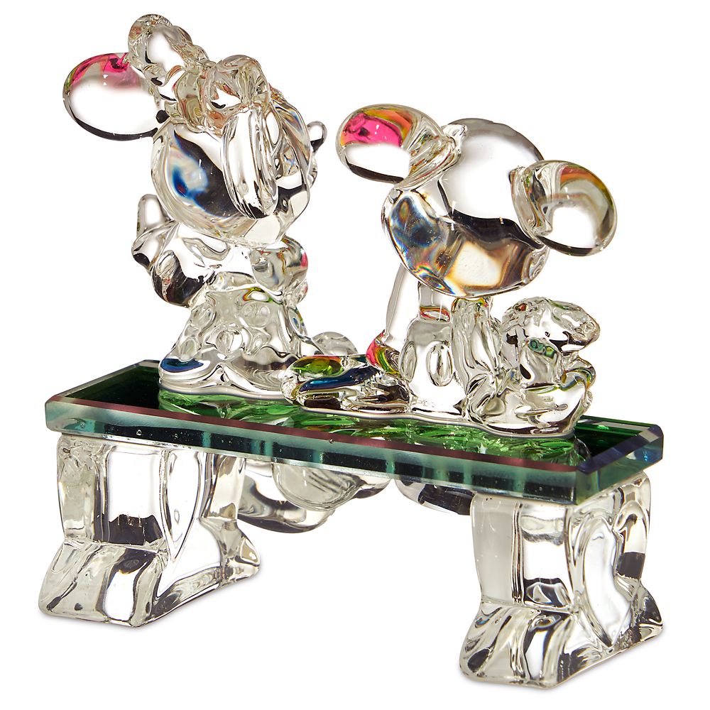 Mickey and Minnie Mouse on Bench Glass Figure by Arribas Brothers