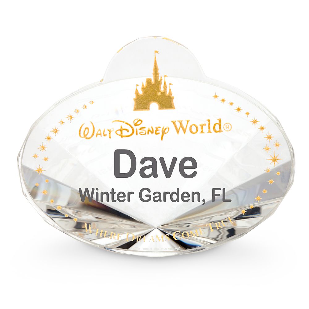 Walt Disney World Nametag Crystal Paperweight by Arribas &ndash; Personalized