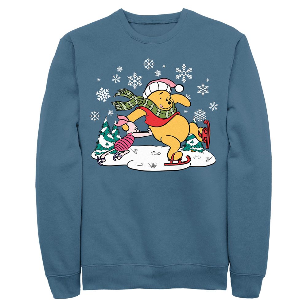 Winnie the Pooh and Piglet Ice Skating Holiday Pullover Sweatshirt for Adults