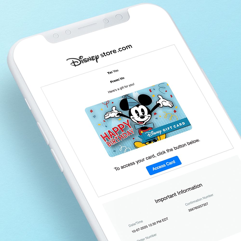 Mickey Mouse Birthday Disney Gift Card eGift