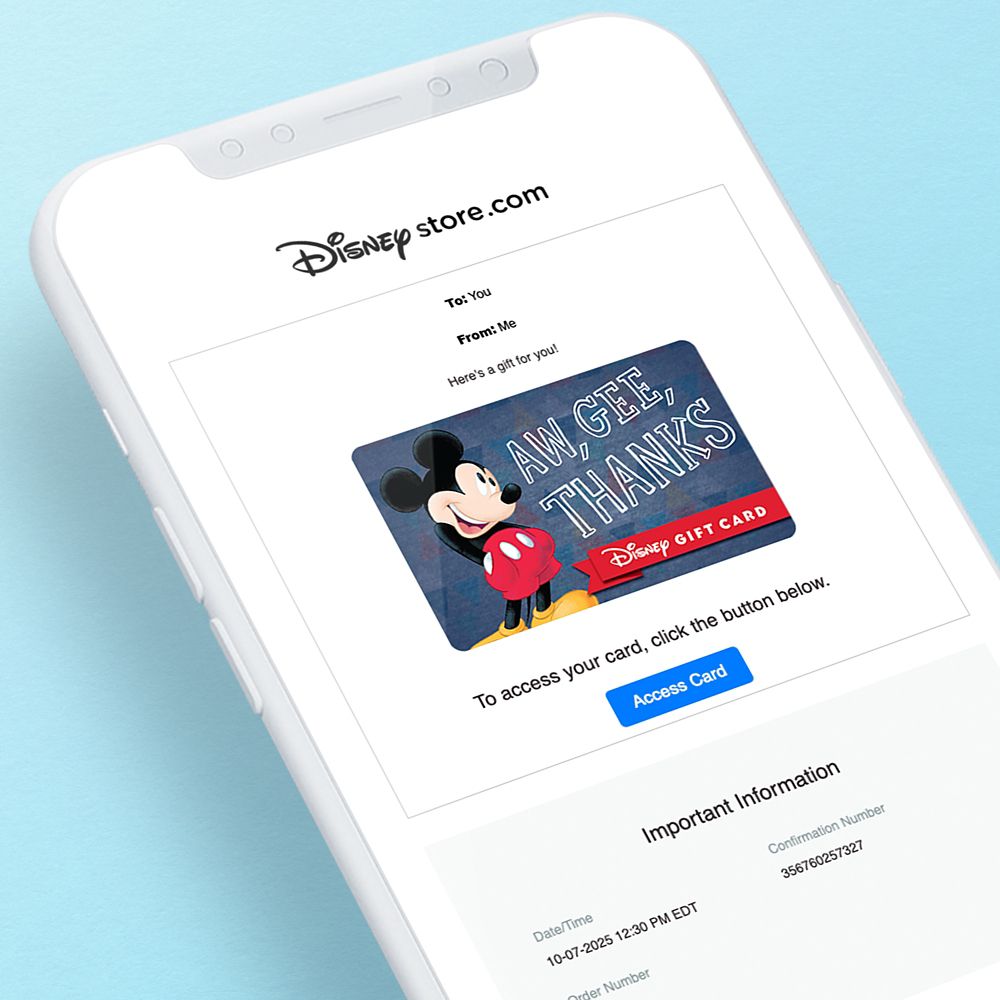 Mickey Mouse ''Aw, Gee, Thanks'' Disney Gift Card eGift