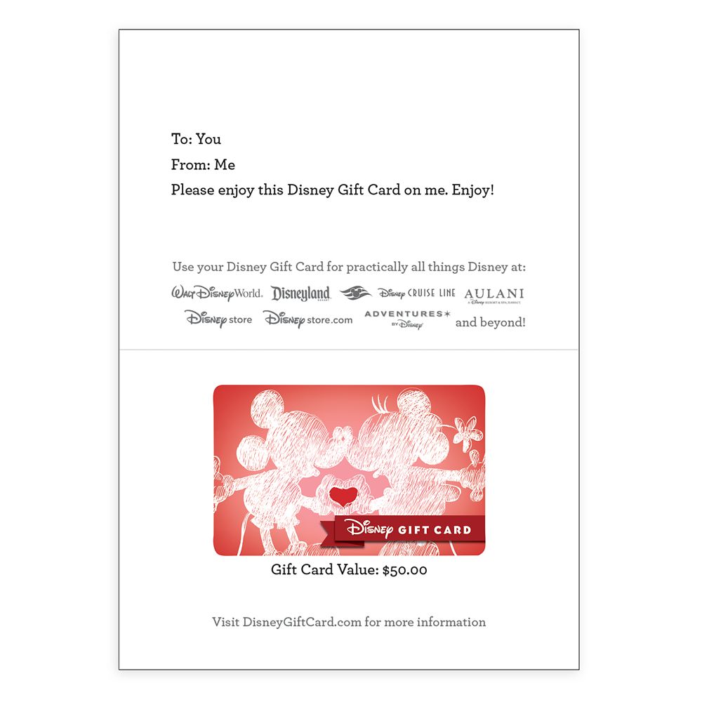 Mickey and Minnie Mouse Heart Hands Disney Gift Card