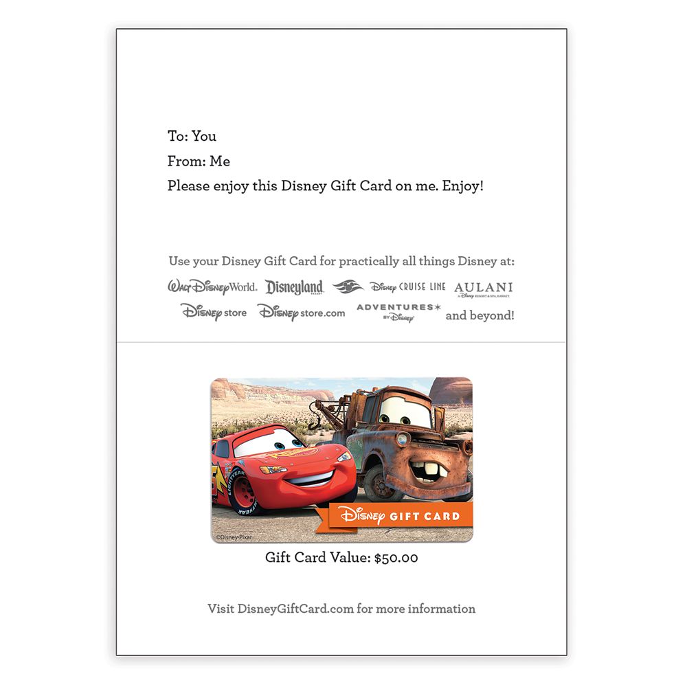 Cars Disney Gift Card
