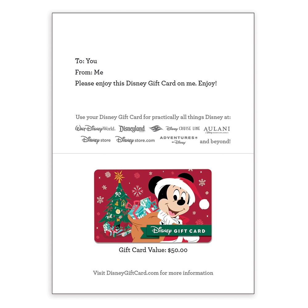 Santa Mickey Mouse Holiday Disney Gift Card