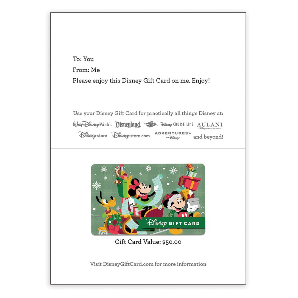 Physical Disney Gift Card &ndash; Mickey Mouse and Friends Holiday Nice List