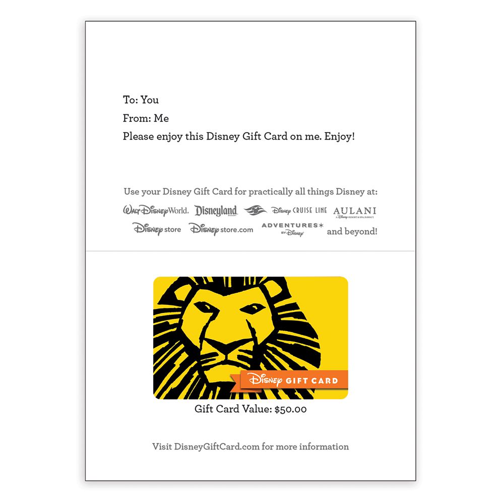 The Lion King Musical &ndash; Disney on Broadway Disney Gift Card