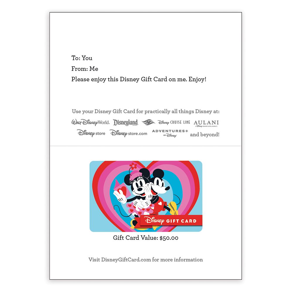 Mickey and Minnie Mouse Valentine&rsquo;s Day Disney Gift Card