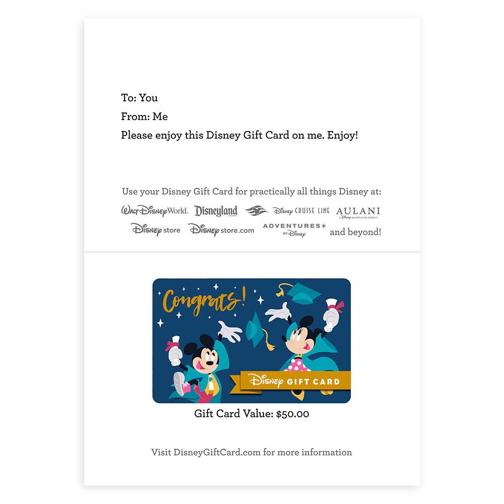 Mickey and Minnie Mouse Graduation ''Congrats!'' Disney Gift Card