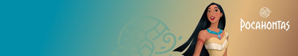 Cartoon Pocahontas standing confidently in front of a blue background.