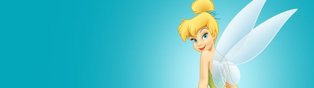 Tinker Bell from Peter Pan against a blue background.