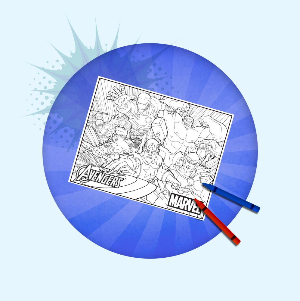 Background image of Avengers Coloring Sheet