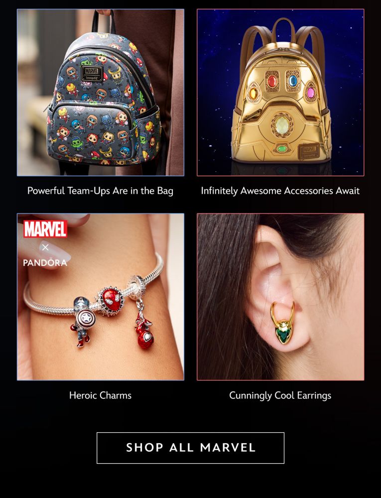 Heroic Charms | Cunningly Cool Earrings. Powerful Team-Ups Are in the Bag | Infinitely Awesome Accessories Await | Shop All Marvel