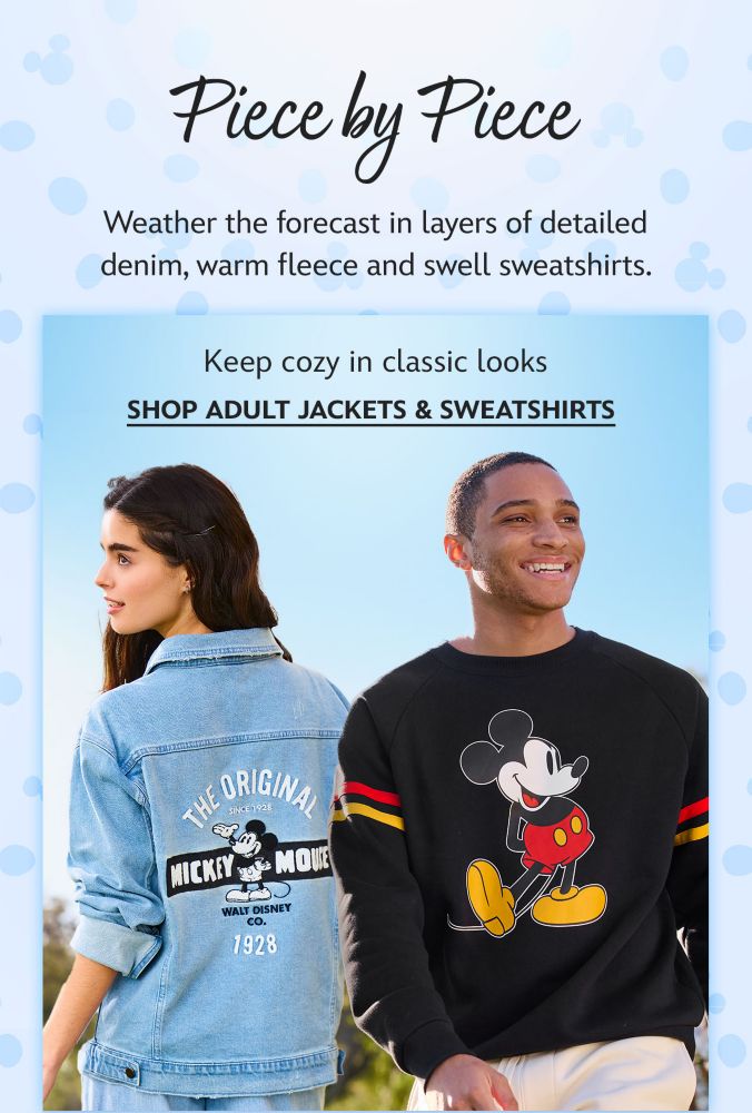 Piece by Piece. Weather the forecast in layers of detailed denim, warm fleece and swell sweatshirts. Keep cozy in classic looks. | Shop Adult Jackets & Sweatshirts