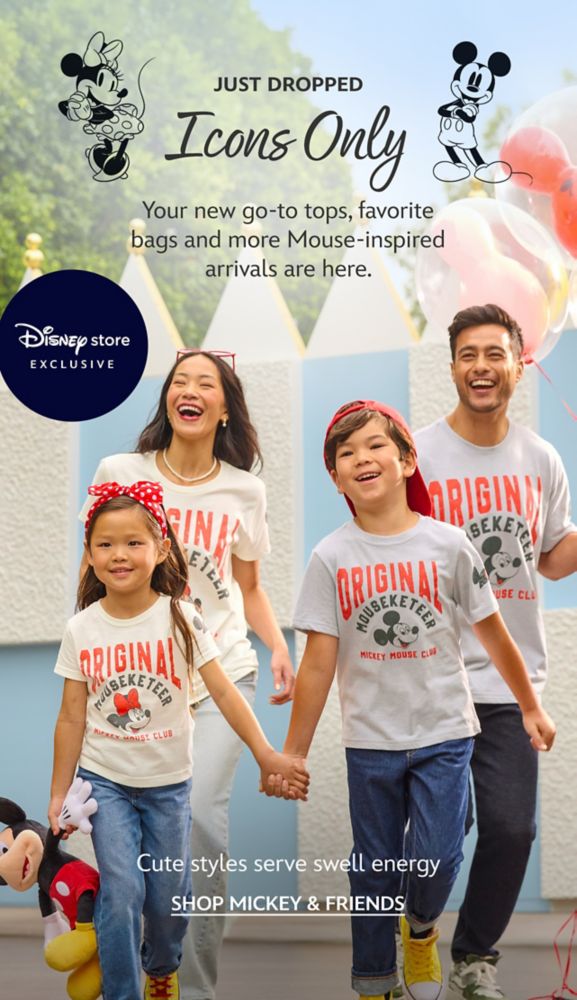 Just Dropped. Icons Only. Your new go-to tops, favorite bags and more Mouse-inspired arrivals are here. Disney Store Exclusive. Cute styles serve swell energy | Shop Mickey & Friends
