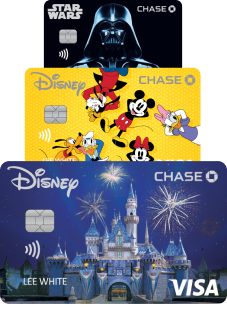 Disney Visa Credit Cards feature several card design options, including Sleeping Beauty Castle, Mickey & Friends, Darth Vader, and more.