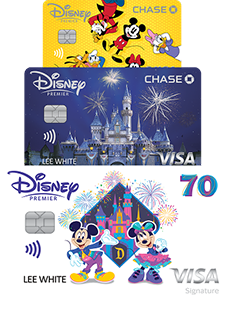 Disney Visa Credit Cards feature several card design options, including Sleeping Beauty Castle, Mickey & Friends, Darth Vader, and more.