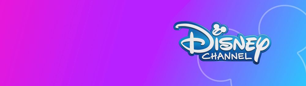 Purple ombr&eacute; background with a Mickey head silhouette and the Disney Channel logo.
