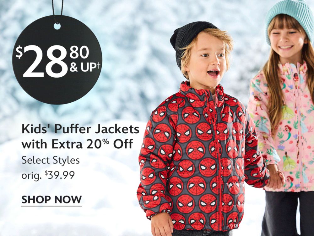 $28.80 Kids' Puffer Jackets with Extra 20% Off | Select Styles | orig. $39.99 | Shop Now
