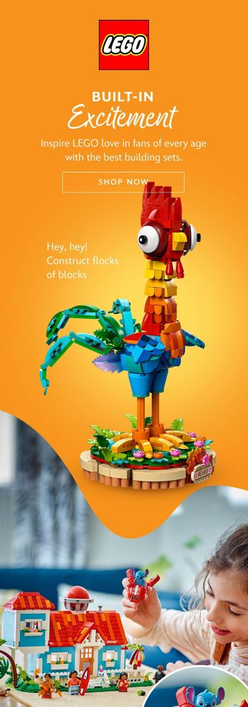 LEGO | Built-In Excitement | Inspire LEGO love in fans of every age with the best building sets. | Shop Now | Hey, hey! Construct flocks of blocks | Make mischief and fun with fave characters